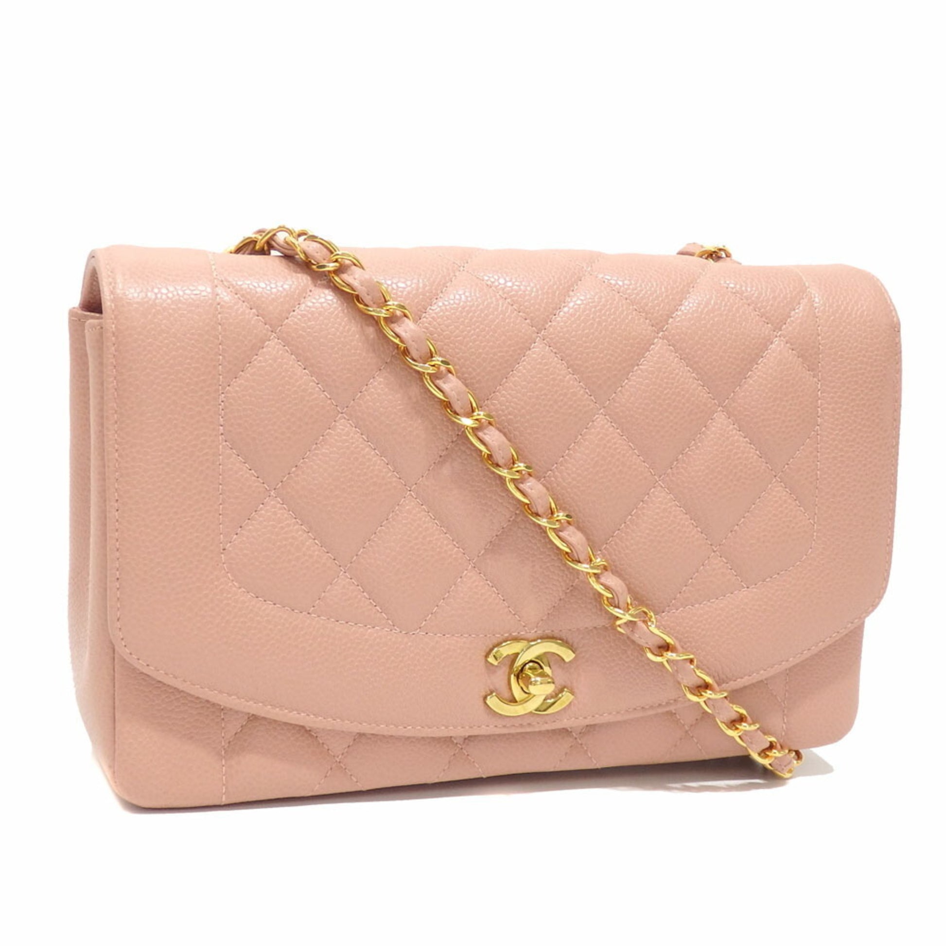 Chanel Bag Matelasse Diana 25 Ladies Pink Caviar Skin A01165 Leather C
