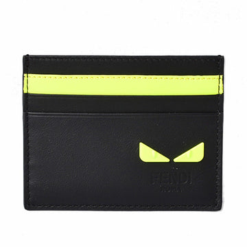 Fendi Card Case Business Holder FENDI Leather I SEE YOU Black Fluo Yellow 7M0164