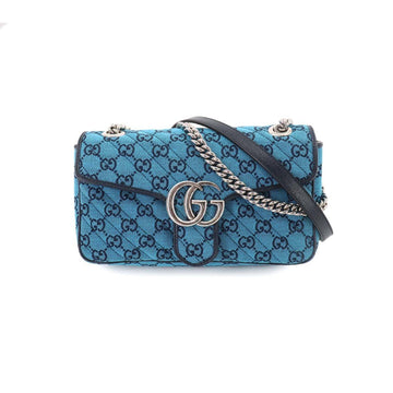 Gucci GG Marmont Chain Shoulder Bag Canvas Leather Blue Navy 443497