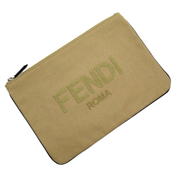 Fendi clutch bag beige black canvas leather 7N0111-AFBD