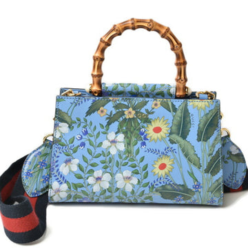 GUCCI Handbag Shoulder Bag 2way Light Blue Bamboo Nimfair New Flora 470271 Multicolor