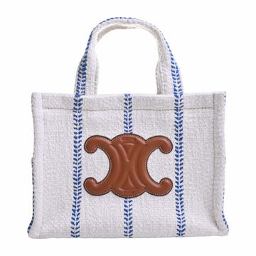 CELINE Textile Leather Hippo Tice Small Triomphe Striped Handbag 199162EYI White/Blue Ladies