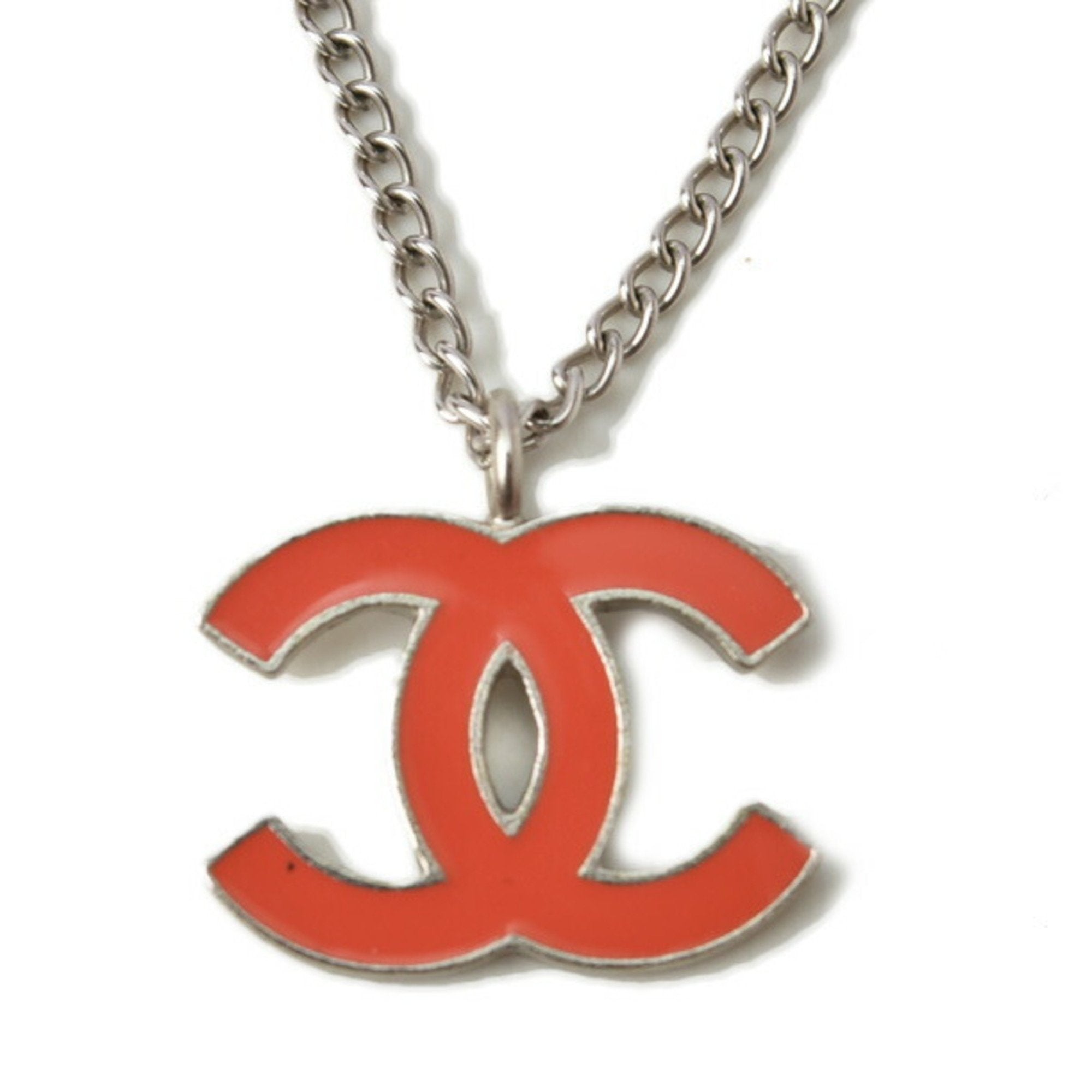 Chanel necklace/pendant CHANEL coco mark/CC coral orange/silver