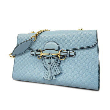 GUCCIAuth  Micro GG Emily 449635 Women's Leather Shoulder Bag Light Blue