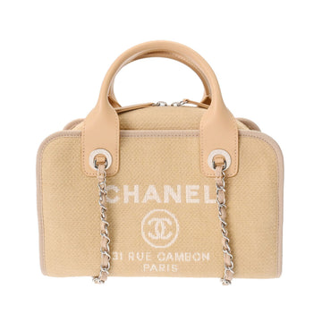 CHANEL Deauville Bag Beige A92750 Women's Canvas Leather Tote