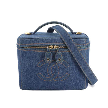 Chanel vanity 2way hand shoulder bag denim blue A06238 vintage gold metal fittings Vanity Bag