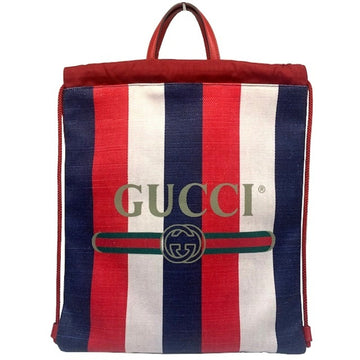 Gucci Backpack Drawstring Stripe Canvas Leather Logo Tricolor 473872