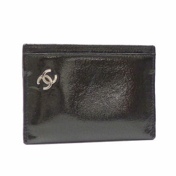 Chanel card case ladies black patent leather coco mark