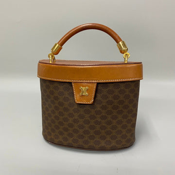 CELINE Vintage Macadam Blason Triomphe All Over Pattern Leather Genuine Vanity Bag Handbag Brown 49799