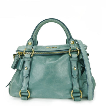 MIU MIU Handbag RT0438 AZZURRO Ribbon Shoulder Leather Ladies Green Blue hand bag shoulder