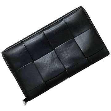 BOTTEGA VENETA Round Long Wallet Black Silver Maxi Intre 651368 Leather