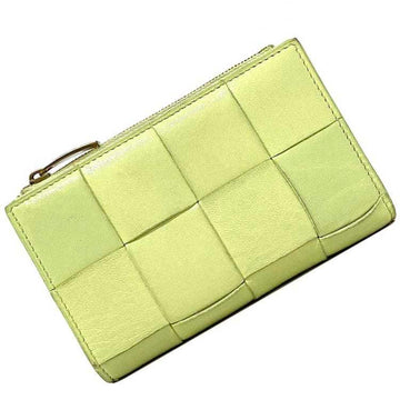 BOTTEGA VENETA bi-fold wallet light green yellow intrecciato leather  10 pieces soft