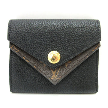 LOUIS VUITTON Wallet Portefeuille Double V Compact Noir Black x Brown Mini Trifold Women's Monogram M64420