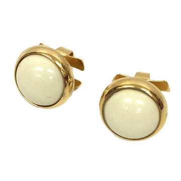 HERMES Eclipse Earrings Gold/Ivory Cloisonne Round H Catch