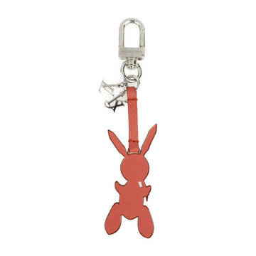 LOUIS VUITTON Jeff Koons Rabbit Keychain M62733 Leather Metal Pink Series Silver Bag Charm