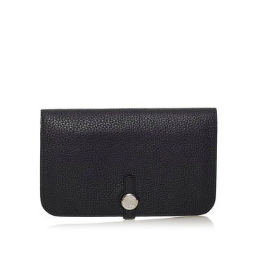 Hermes Dogon Duo Long Wallet Black Taurillon Clemence Ladies