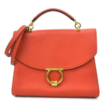SALVATORE FERRAGAMO Handbag Shoulder Bag Gancini Leather Red Gold Ladies