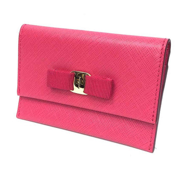 Salvatore Ferragamo 22C233 Business Card Holder Case VARA BOW Vara Bow Leather Pink Ribbon Wallet