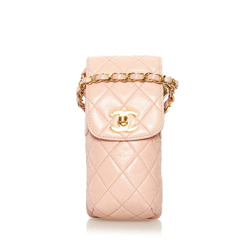 Chanel matelasse chain shoulder bag phone case pink gold lambskin ladies CHANEL