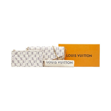 LOUIS VUITTON Damier Azur Pochette Felicie Chain Shoulder Bag N63106 White PVC Leather Women's