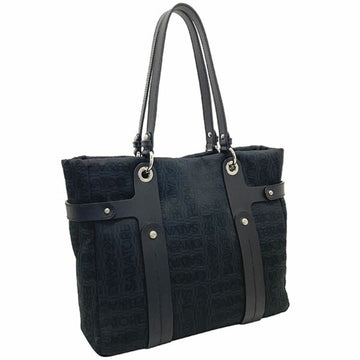 Salvatore Ferragamo Tote Bag Artemisia Fabric Leather Black 21 8481 Gancini Studs Handbag Shoulder Back