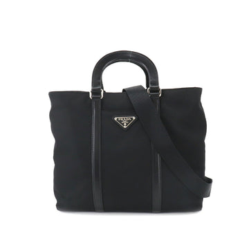 PRADA 2way hand shoulder bag nylon leather black BN1066 silver metal fittings Hand Shoulder Bag