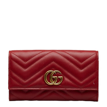 GUCCI GG Marmont Quilted Long Wallet 443436 Red Leather Women's