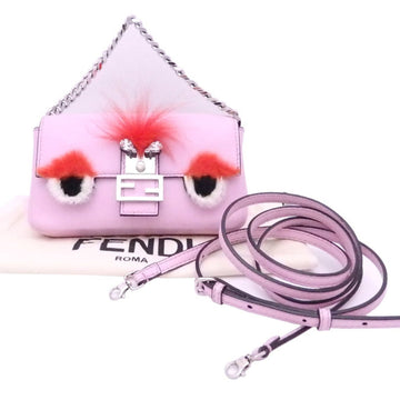 Fendi Handbag Crossbody Shoulder Bag Micro Baguette Pink x Multicolor Leather Fur Silver Hardware Women's