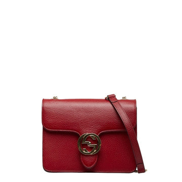 GUCCI Interlocking G Chain Shoulder Bag 510304 Red Leather Women's