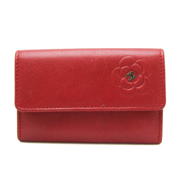 CHANEL Camellia Leather Card Case Red Color