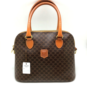 CELINE 2WAY Handbag Macadam PVC Leather Brown Gold Hardware Women's