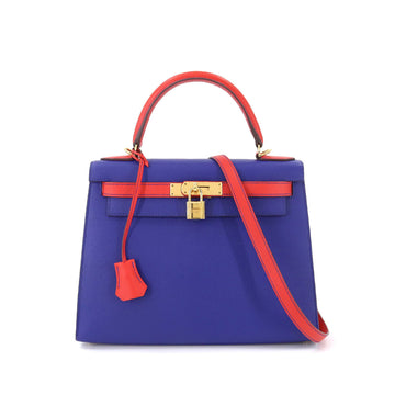 Hermes Kelly 28 personal SPO 2way hand shoulder bag Epson blue electric red A carved seal outside sewing