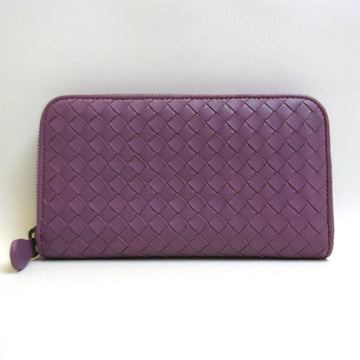 BOTTEGA VENETA Long Wallet Round Zipper Intrecciato Leather Purple Ladies BOTTEGAVENETA