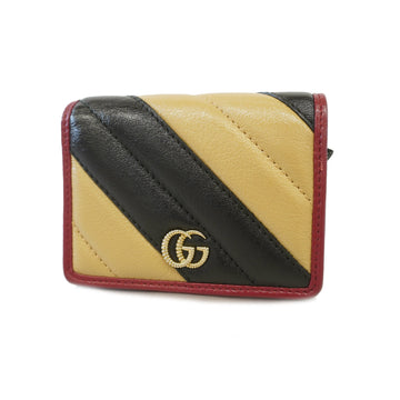 Gucci Bifold Wallet GG Marmont 573811 Leather Black/Beige/Red Gold metal