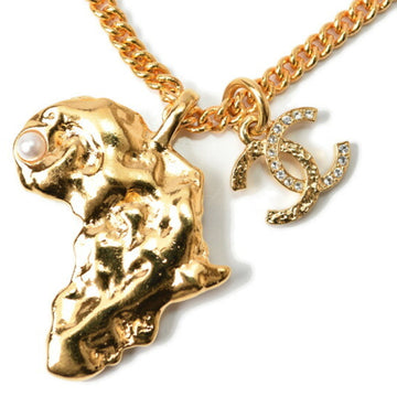 CHANEL Necklace Pendant Chain Women's Men's African Motif Coco Mark CC Rhinestone Gold