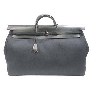 HERMES Ale Bag Zip GM50 Handbag Shoulder Black Toile Offiche Leather Z Engraved Ladies Men's