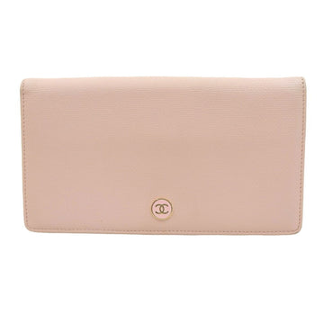 Chanel here mark button bi-fold long wallet leather pink A20904 with seal 8th series
