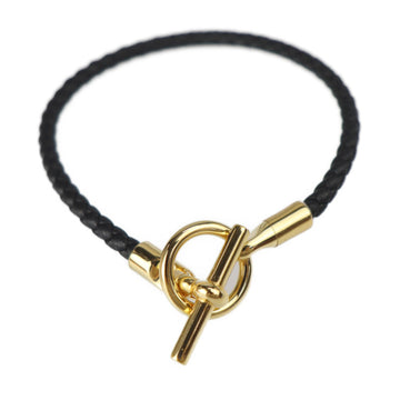 Hermes Grennan bracelet leather black gold metal fittings braided