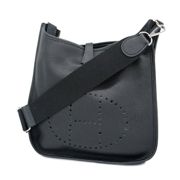 HERMESAuth  Evelyn 3D Engraved Taurillon Clemence Leather Shoulder Bag Black