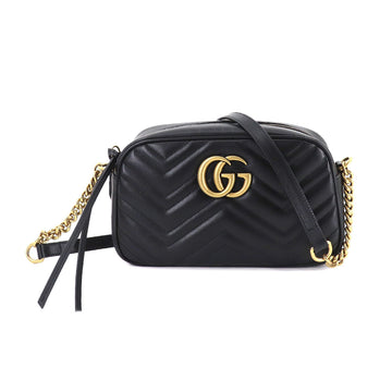 Gucci GG Marmont Quilted Small Chain Shoulder Bag Leather Black 447632