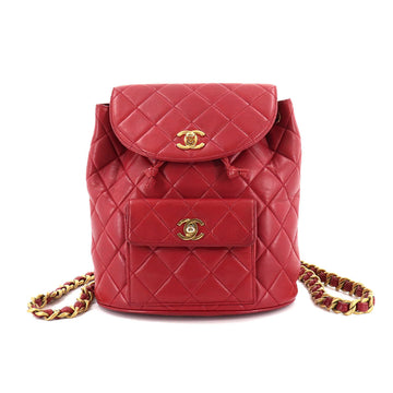 Chanel matelasse chain backpack rucksack leather red duma here mark Vintage Matelasse Back Pack