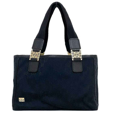 GUCCI Tote Bag Black Silver Horsebit 145810 Canvas Leather  Handbag Ladies