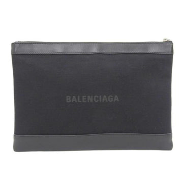 BALENCIAGA Canvas Leather Navy Clip Clutch Bag Second 373834 Black Women's