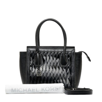 MICHAEL KORS Mercer Studio Woven Handbag Shoulder Bag Black Leather Patent Women's