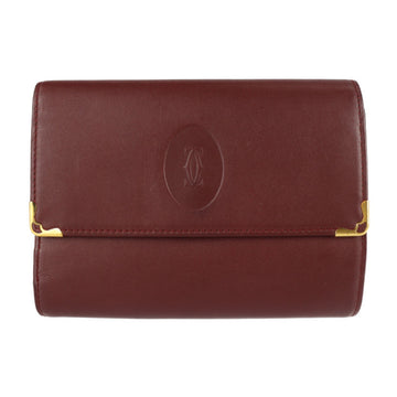 CARTIER must de line tri-fold wallet leather Bordeaux gold metal fittings medium-long clasp corner plate