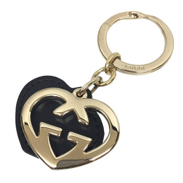 GUCCI Interlocking G Heart Keyring Keychain Gold x Brown