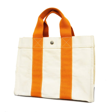 Hermes Tote Bag Bora Bora PM Canvas Orange/White Silver Metal