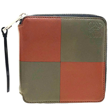 LOEWE wallet zip around leather khaki green brown  anagram bicolor square round bifold compact mini