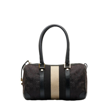 GUCCI GG canvas Sherry line handbag Boston bag 001 0851 black leather ladies