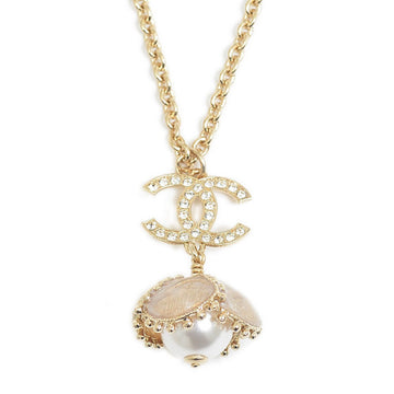 CHANEL Cocomark Flower Pearl Necklace Gold F23K